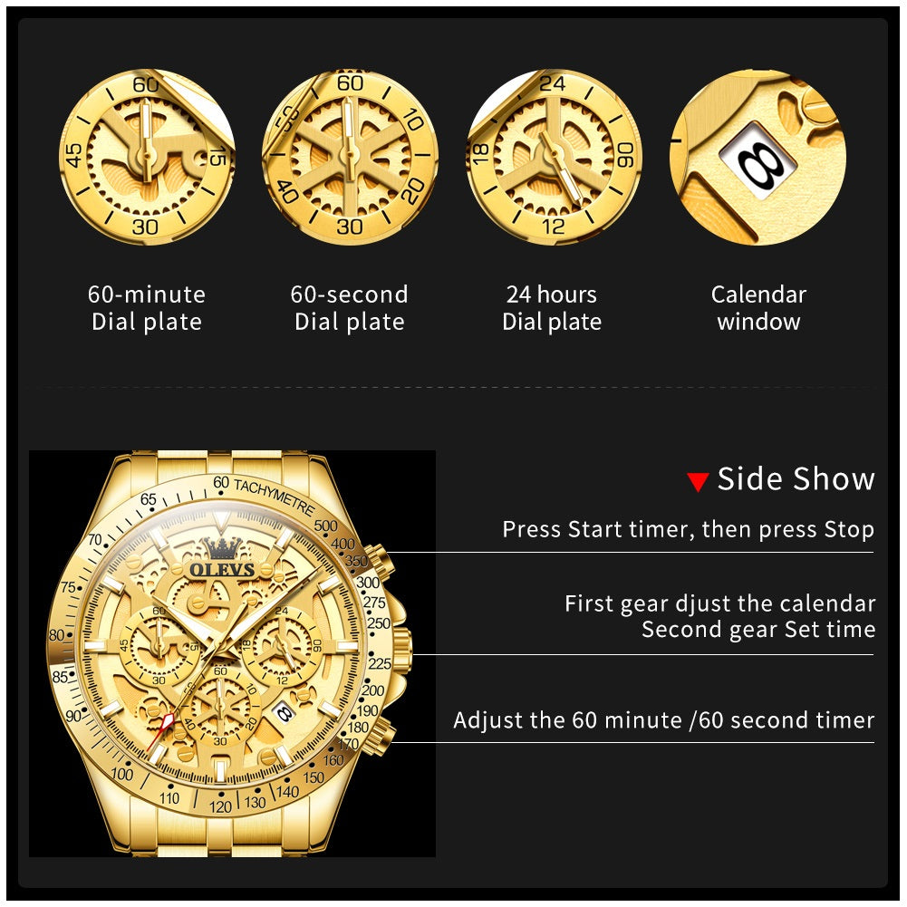 Reloj para Hombre Clásico de Lujo Acero Inoxidable Dorado