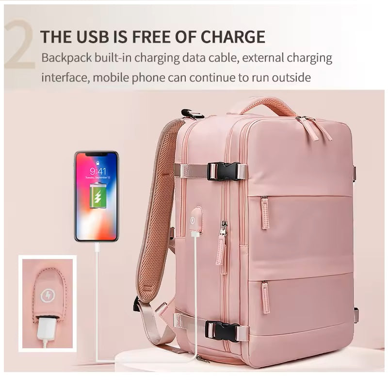 Mochila Femenina Resistente al Agua de Gran Capacidad con Puerto USB