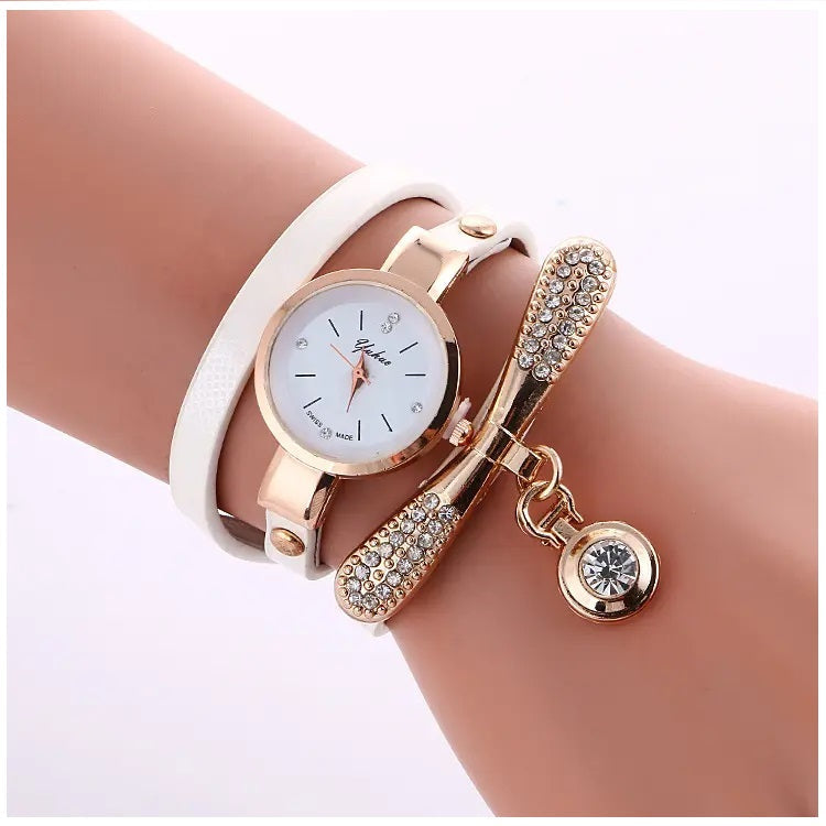 Reloj Personalizado para Mujeres con Incrustaciones y Pulsera Blanca