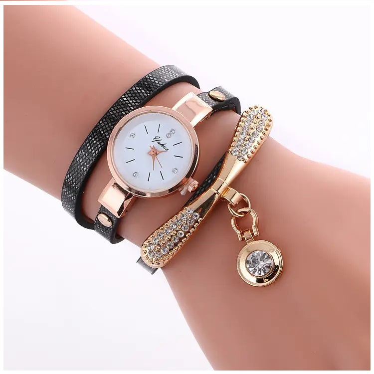 Reloj Personalizado para Mujeres con Incrustaciones y Pulsera Negro