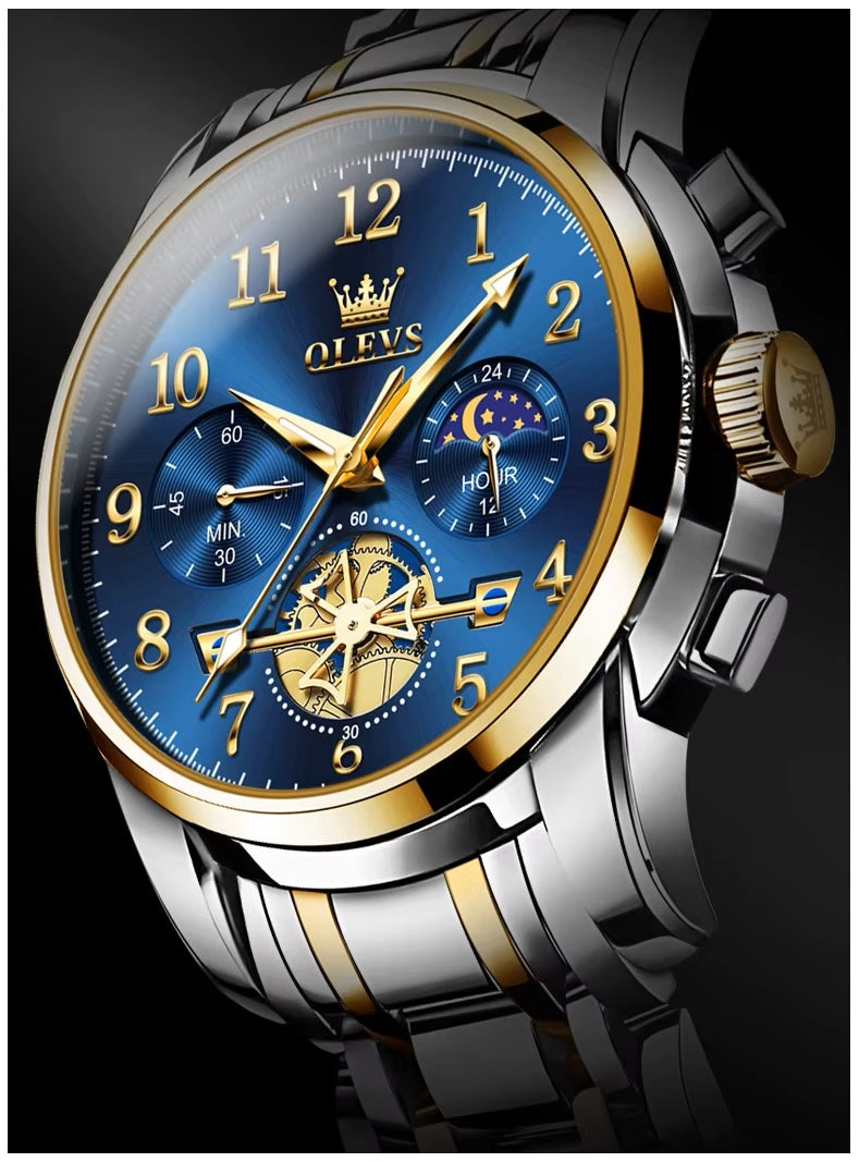 Reloj Cronógrafo para Hombre con Fase Lunar, Movimiento Cuarzo