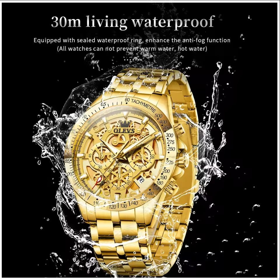 Reloj para Hombre Clásico de Lujo Acero Inoxidable Dorado