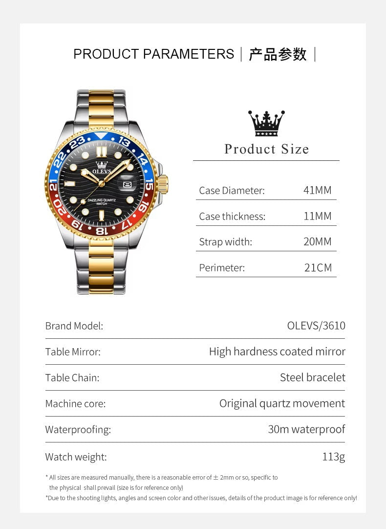 Reloj Hombre Deportivo y de Lujo Correa de Acero Inoxidable