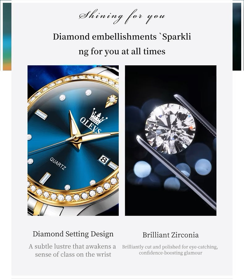 Reloj Lujo Mujer Cuarzo, Esfera Azul, Circonias Brillantes
