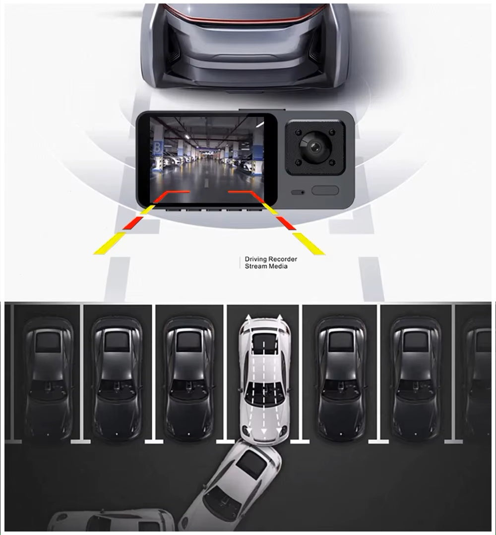 Cámara Dashcam de 3 Lentes Full HD 1080P, Visión Nocturna, Sensor G