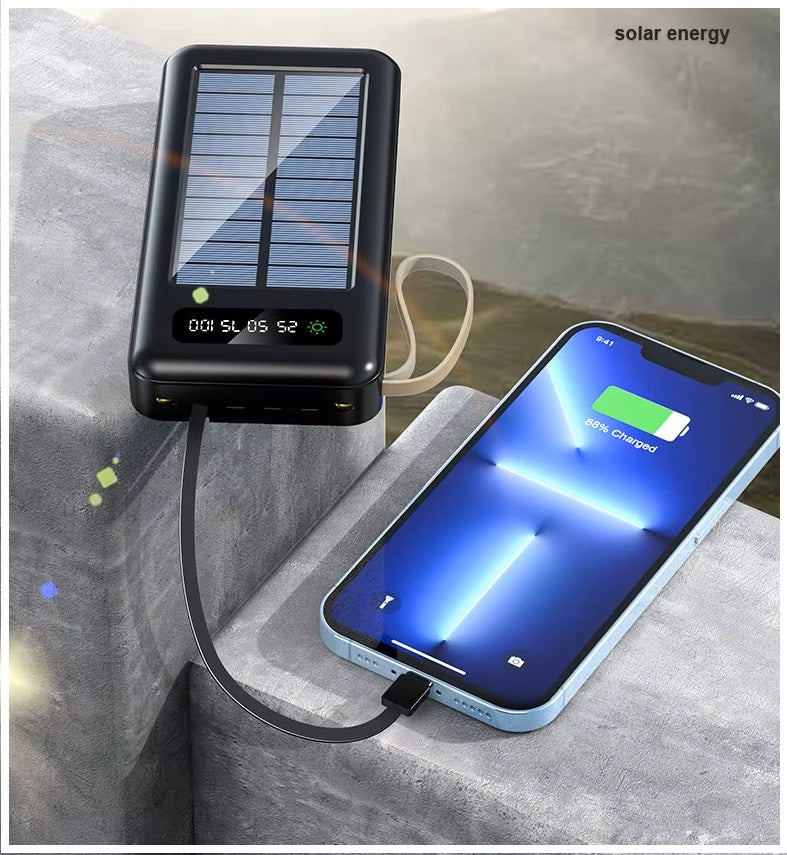 Power Bank Solar 20000mAh Cables Integrados Luz LED