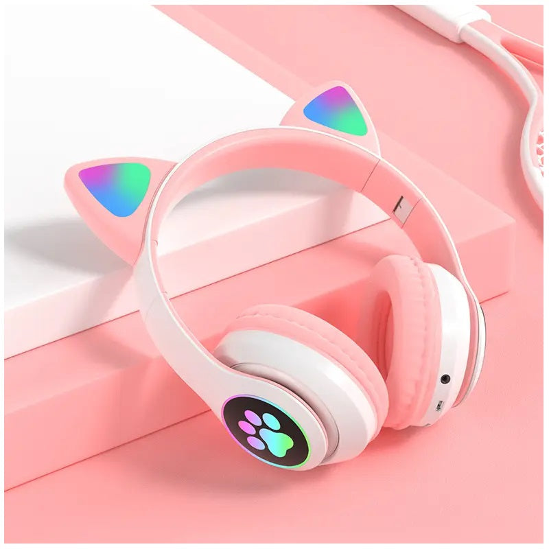 Audífonos RGB Orejas de Gato Bluetooth 5.0 – Rosado