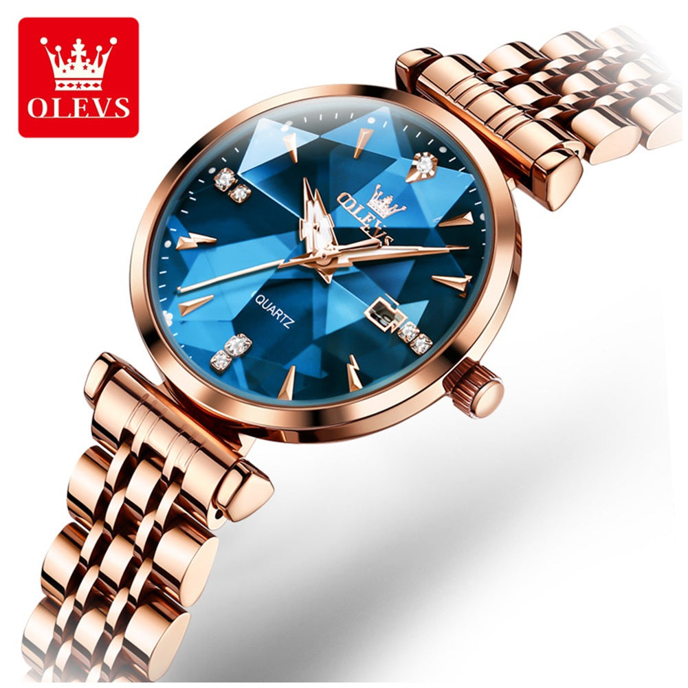 Reloj Cuarzo Mujer Esfera Esmeralda, Cristales y Correa de Acero