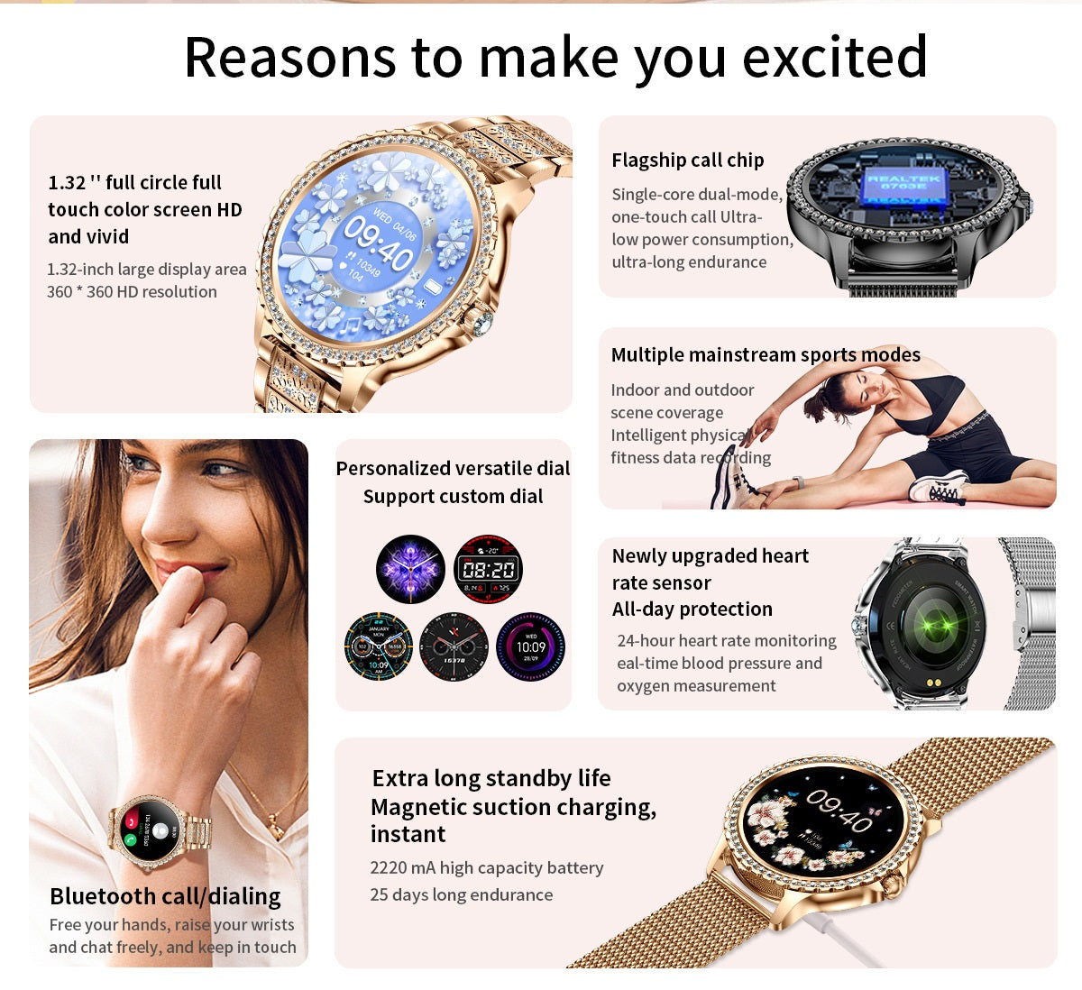 Smartwatch I58 para Mujer, Llamadas Bluetooth y Correa Metálica