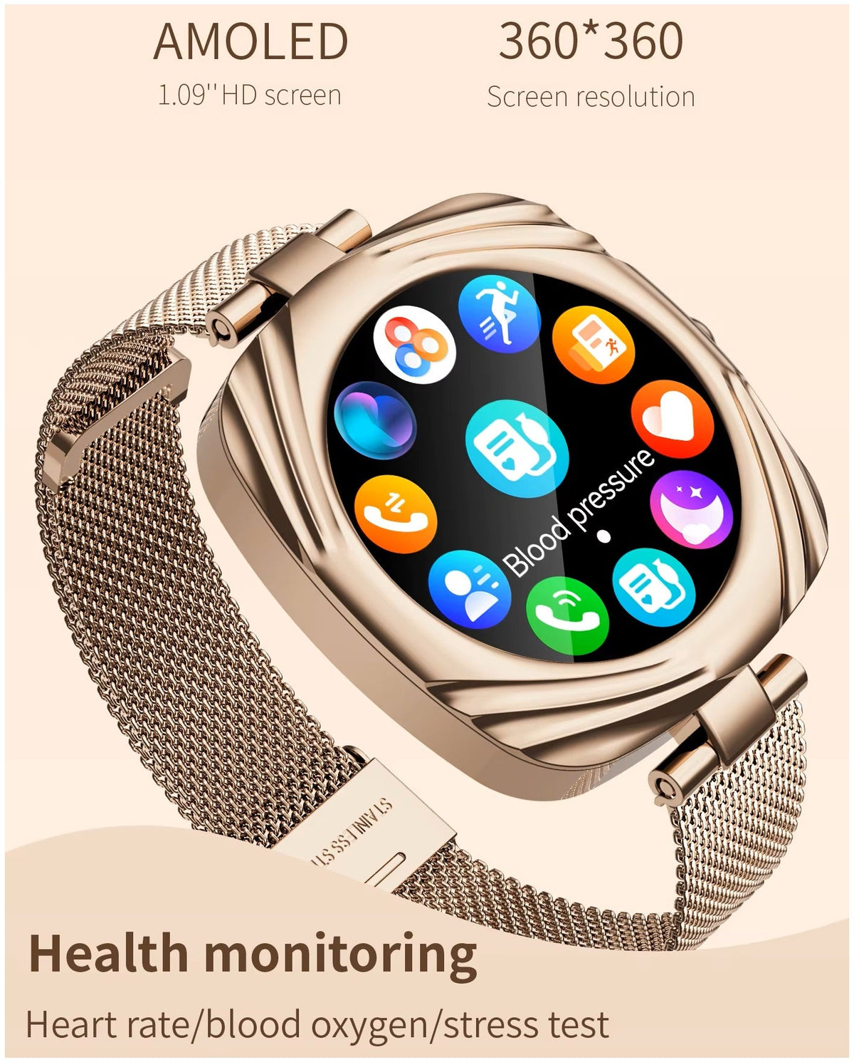 Smartwatch Elegante AW5 AMOLED 220mAh IP68 Bienestar