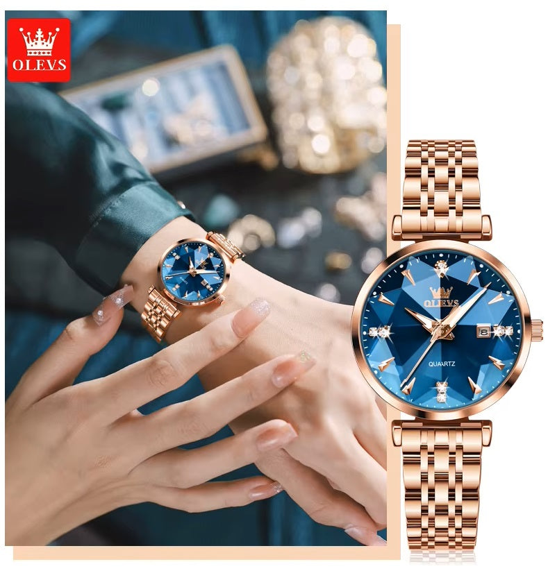 Reloj Cuarzo Mujer Esfera Esmeralda, Cristales y Correa de Acero