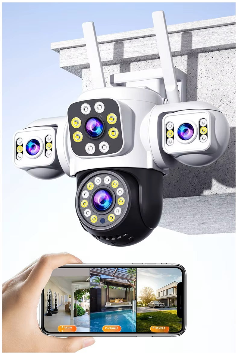 Cámara WiFi Exterior 12MP Triple Lente y Visión Nocturna