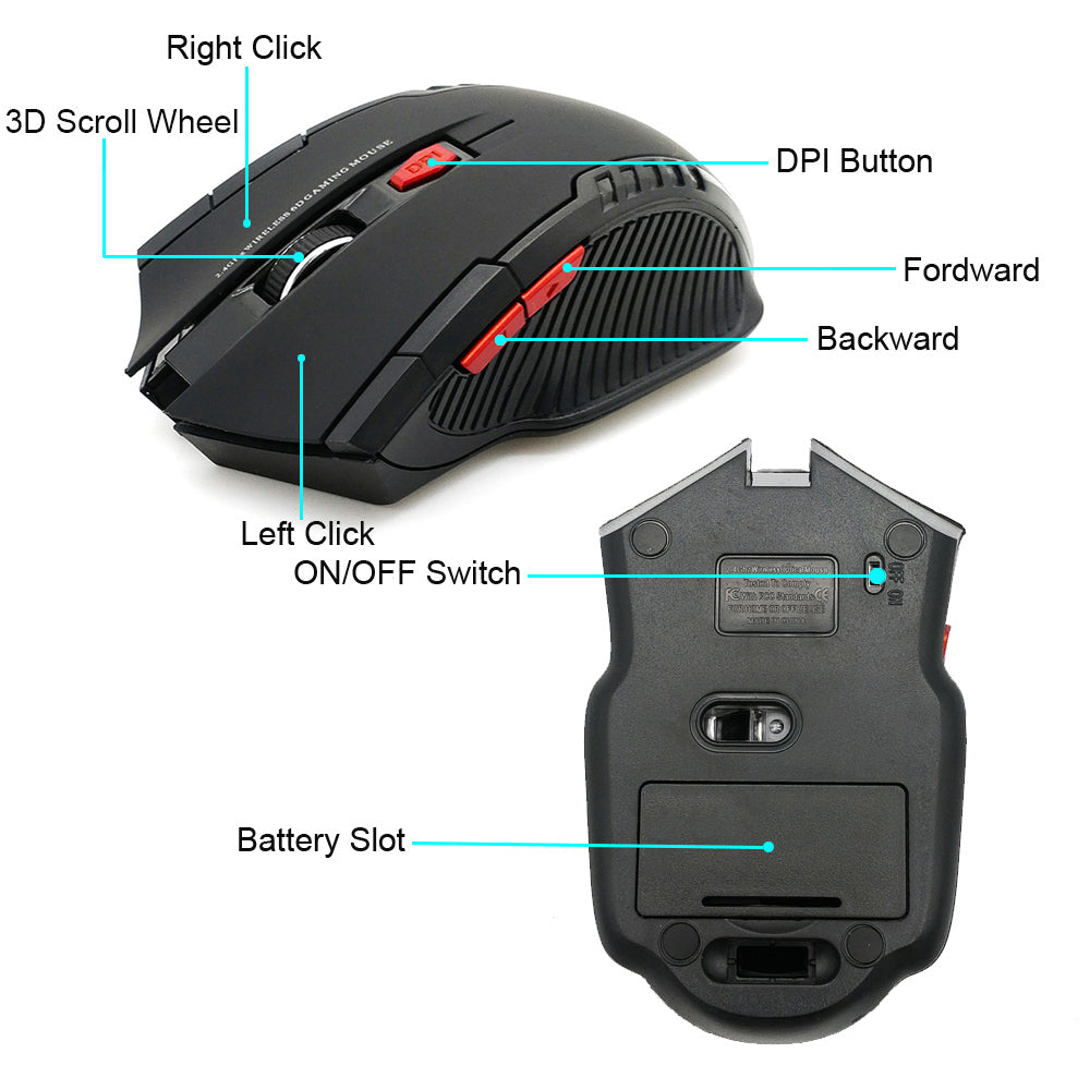 Mouse Gamer 1600 DPI Bluetooth 2.4 GHz para Windows y Mac – Diseño B