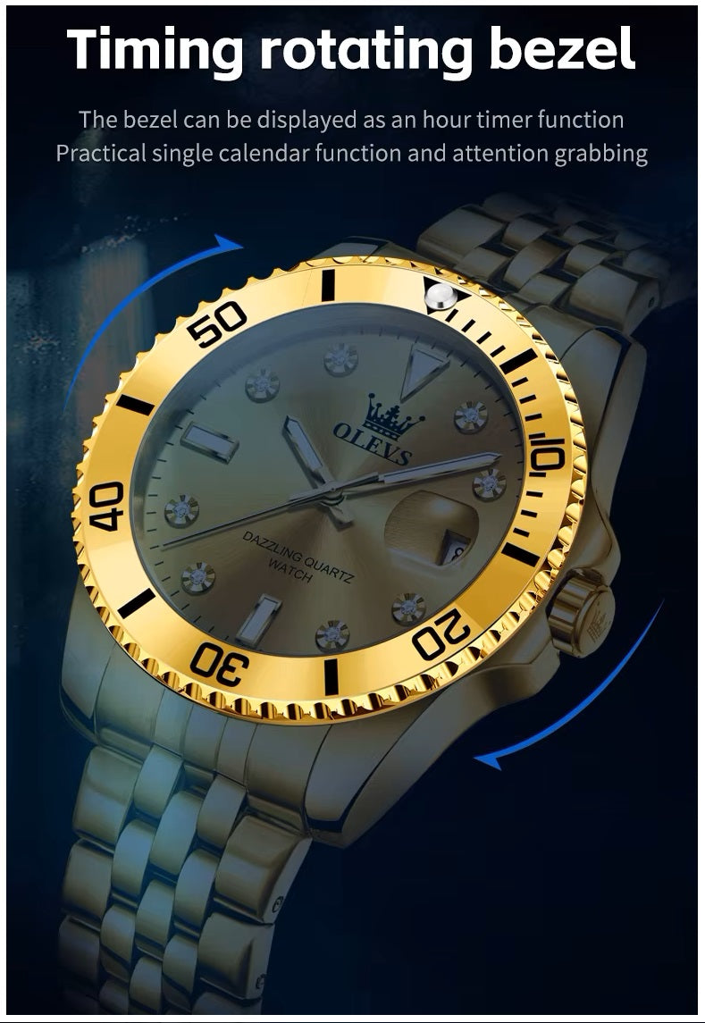 Reloj Dorado para Hombre Diseño Deportivo de Lujo