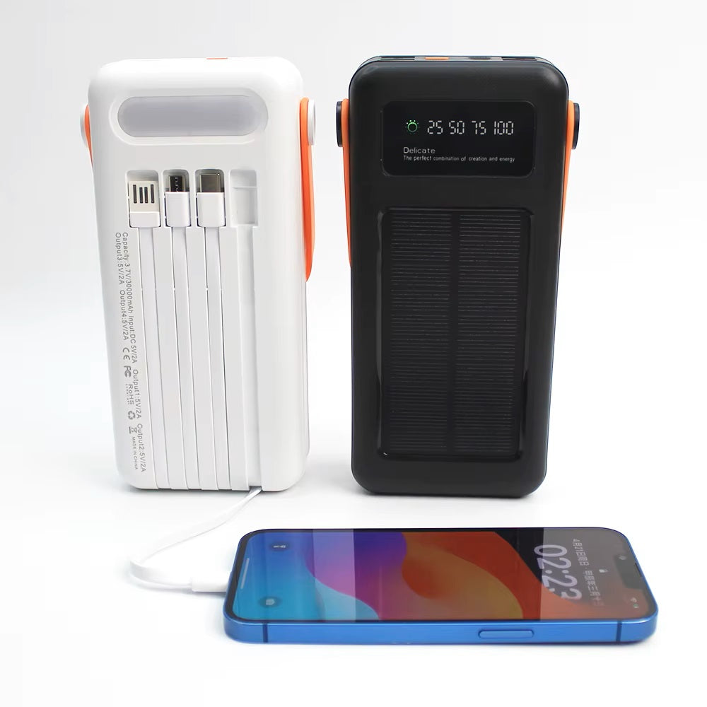 Power Bank Solar 40000mAh Cables Integrados Luz LED