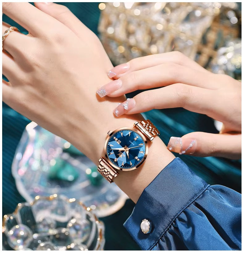 Reloj Cuarzo Mujer Esfera Esmeralda, Cristales y Correa de Acero