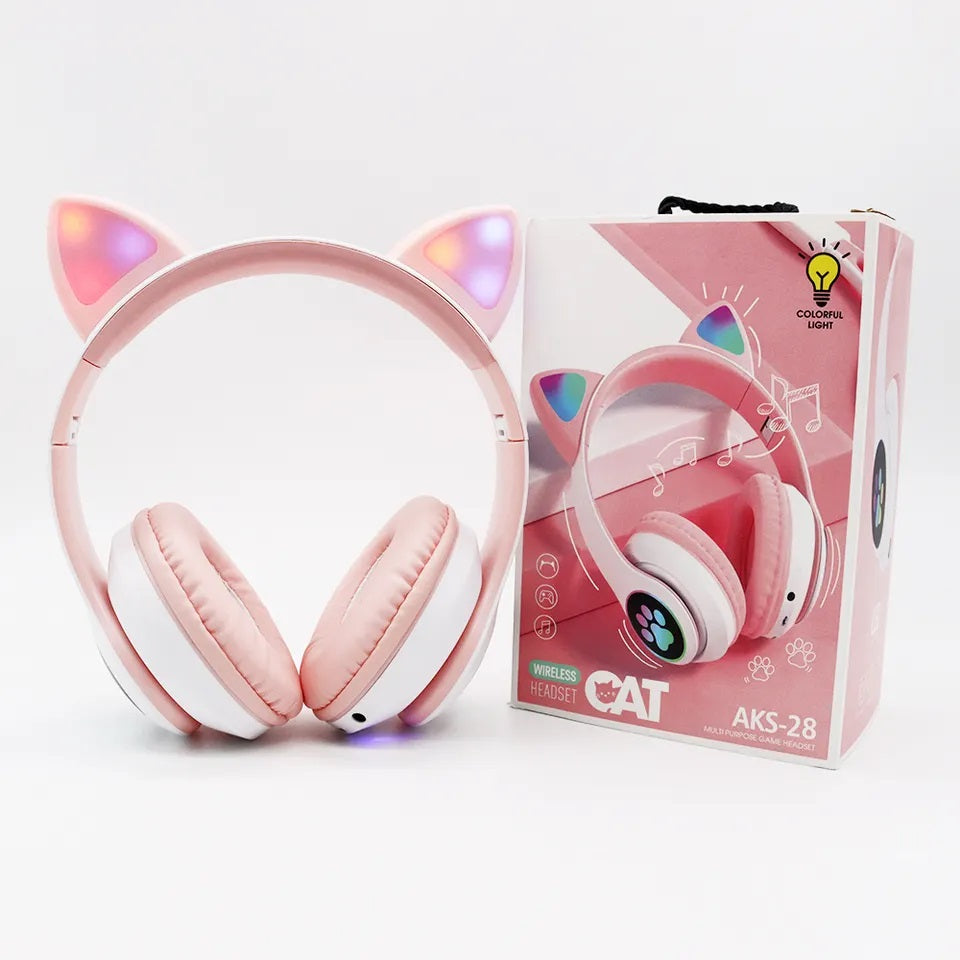 Audífonos RGB Orejas de Gato Bluetooth 5.0 – Rosado