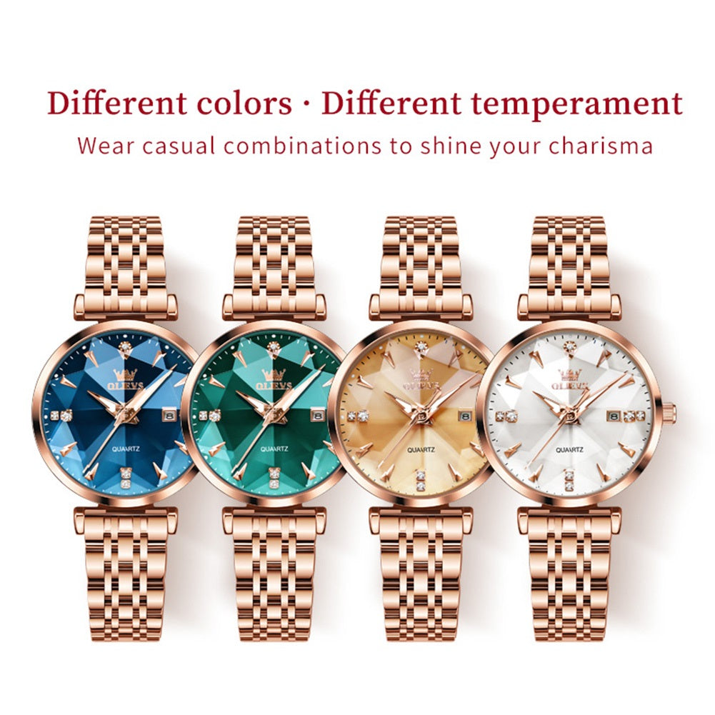 Reloj Cuarzo Mujer Esfera Esmeralda, Cristales y Correa de Acero