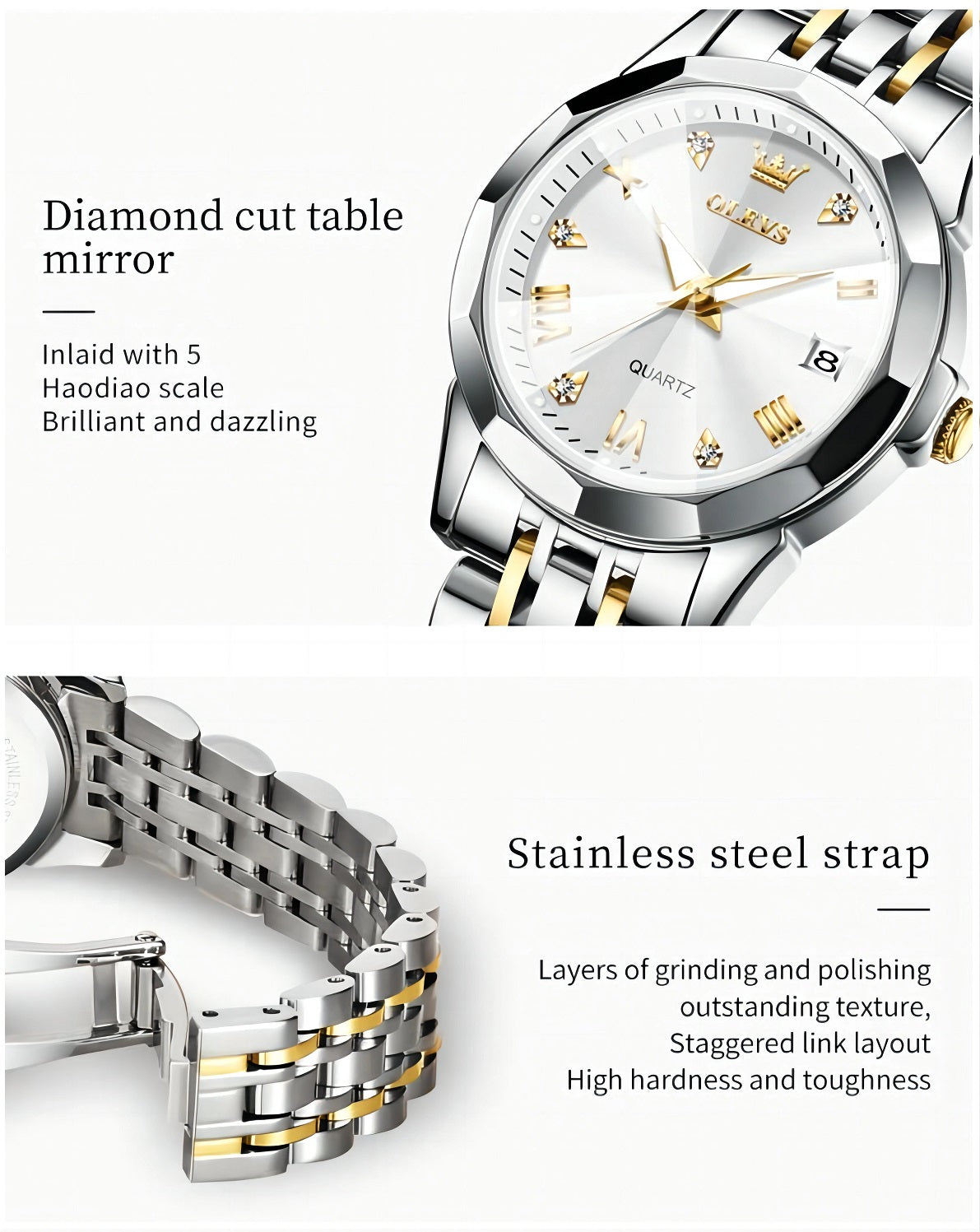 Reloj Hombre de Lujo Correa Bimetálica de Acero Inoxidable