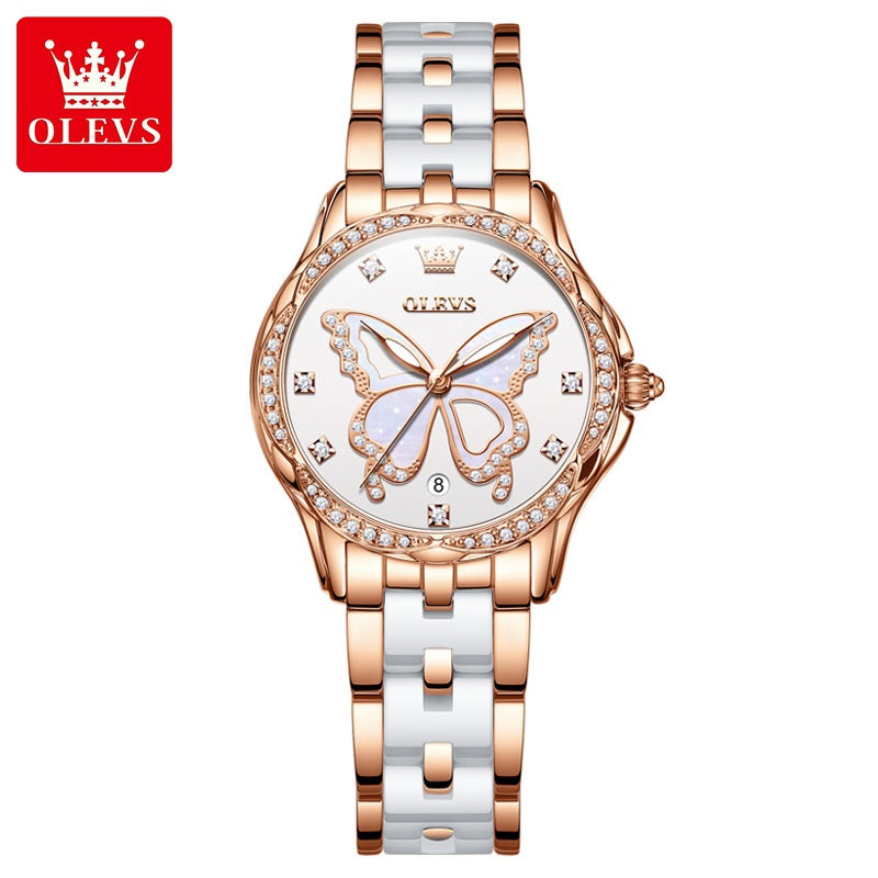 Reloj Elegante Mujer Esfera Mariposa y Detalles de Zirconia