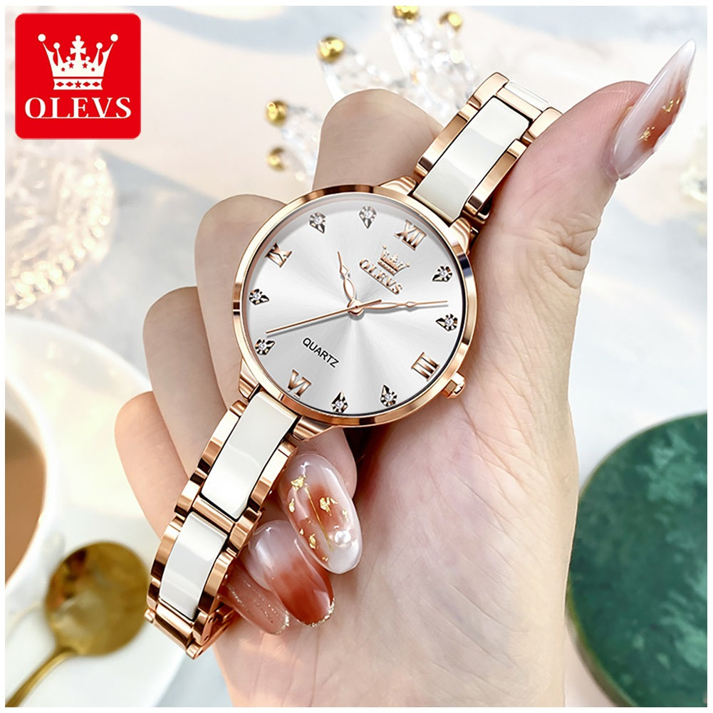 Reloj de Mujer Elegante de Cuarzo Correa de Cerámica Acero Inoxidable
