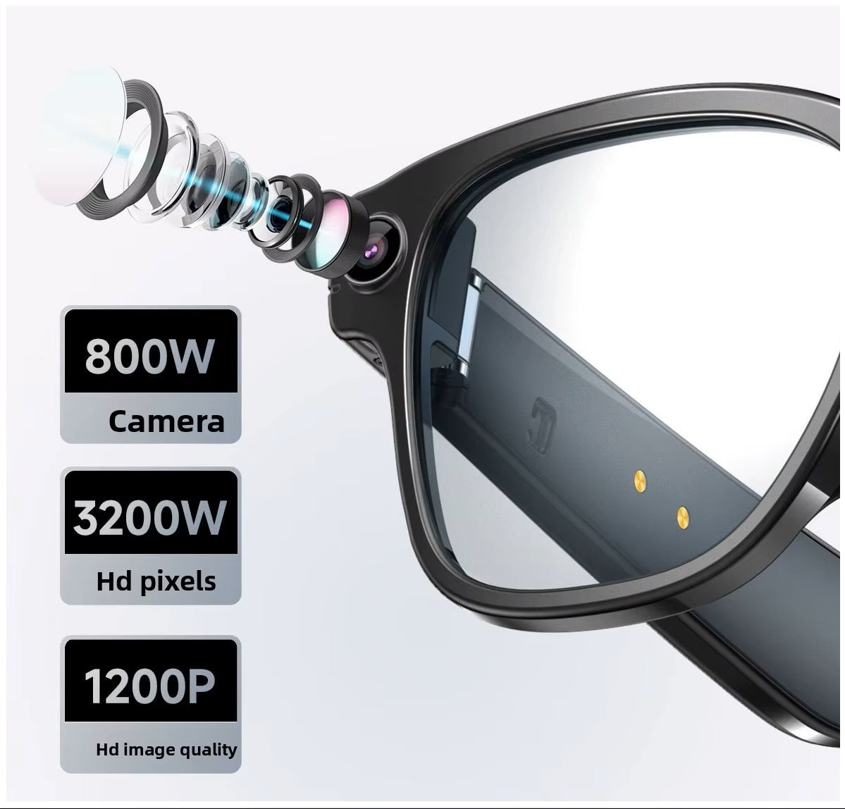 Gafas Inteligentes L801 Cámara 8MP 1200P, Traducción IA y WiFi