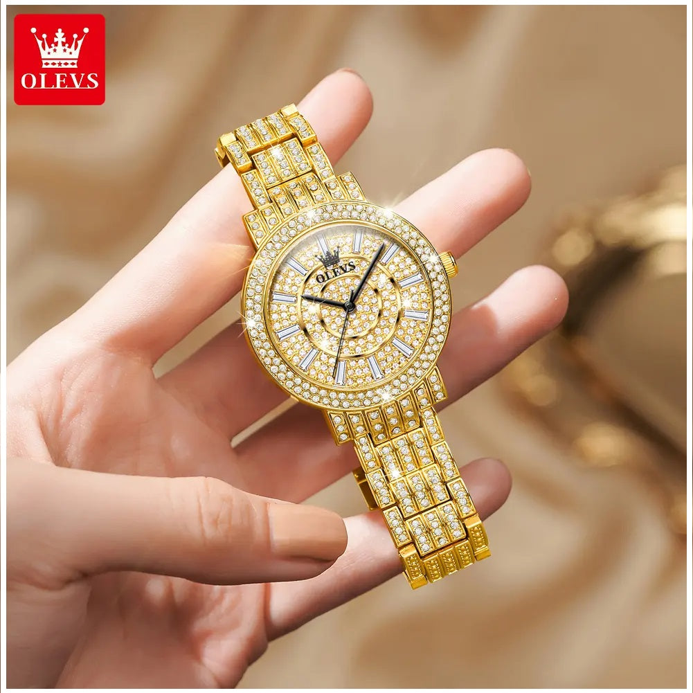 Reloj Dorado para Mujer Cuarzo, Cristales y Acabado Metálico