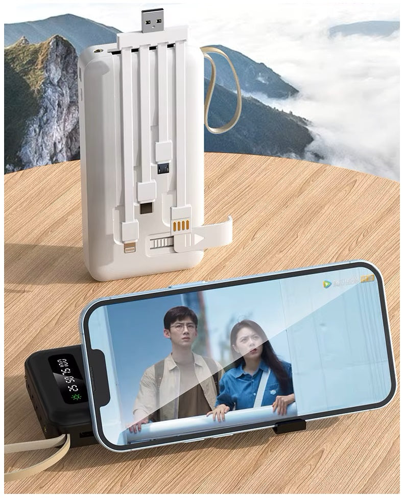Power Bank Solar 20000mAh Cables Integrados Luz LED