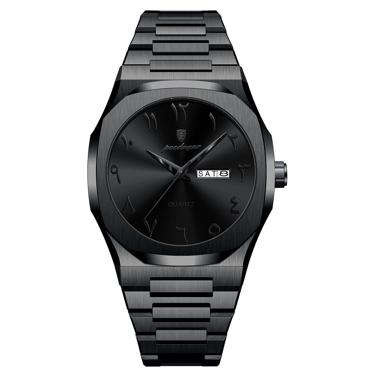 Reloj Hombre 41 mm Negro Cuarzo Día Fecha Acero 3 ATM - imagen 2