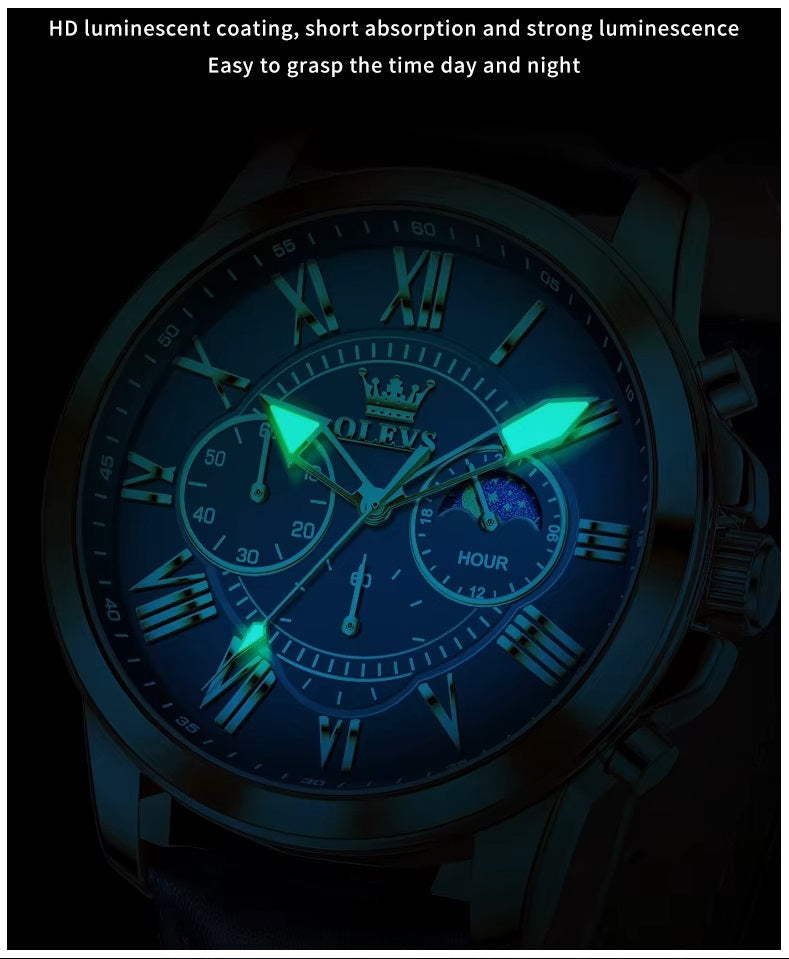 Reloj para Hombre Fase Lunar Estilo Elegante y Deportivo