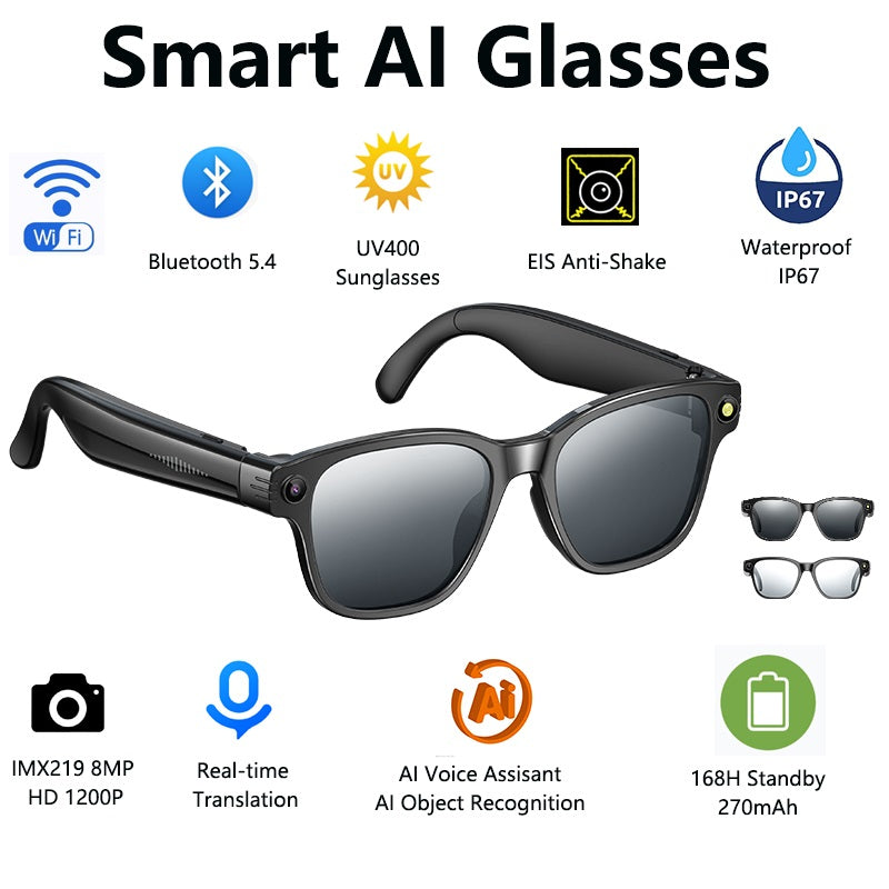 Gafas Inteligentes L801 Cámara 8MP 1200P, Traducción IA y WiFi