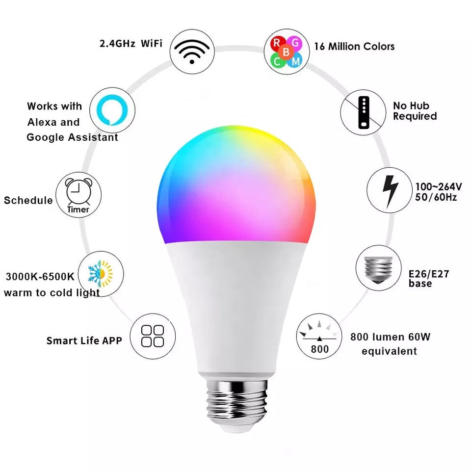 Ampolleta LED WiFi Inteligente RGB Control desde Smartphone