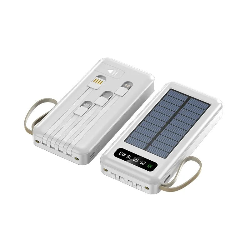 Power Bank Solar 20000mAh Cables Integrados Luz LED