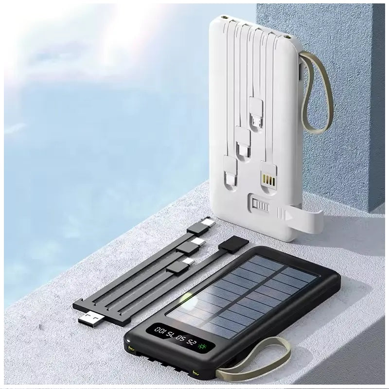 Power Bank Solar 20000mAh Cables Integrados Luz LED