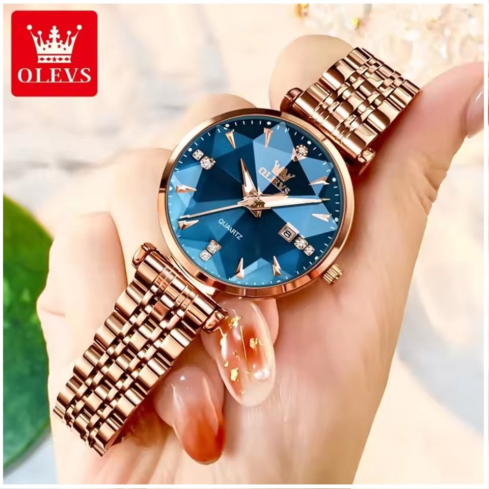 Reloj Cuarzo Mujer Esfera Esmeralda, Cristales y Correa de Acero
