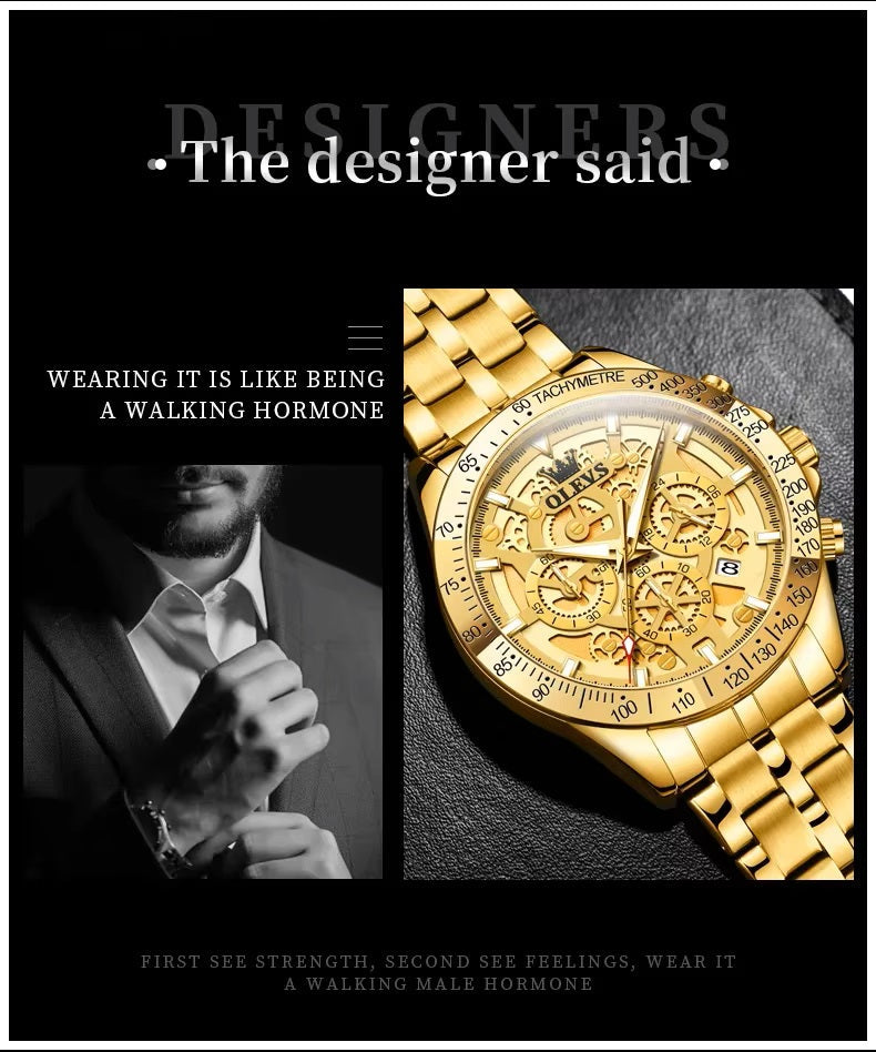 Reloj para Hombre Clásico de Lujo Acero Inoxidable Dorado