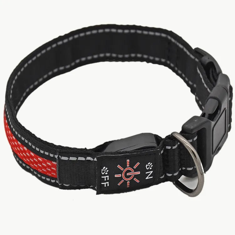 Collar Luz LED 3 modos Luz carga USB Perros Gatos Talla M Rojo