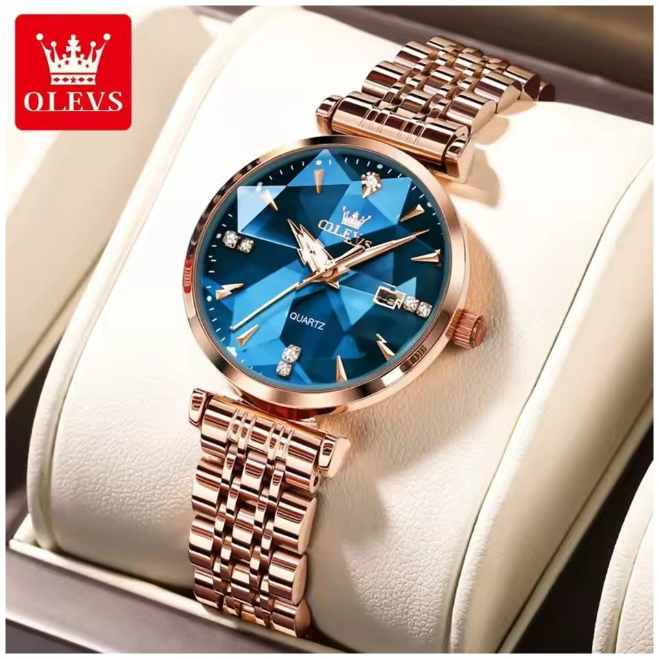 Reloj Cuarzo Mujer Esfera Esmeralda, Cristales y Correa de Acero
