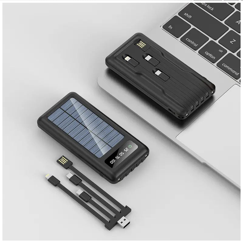 Power Bank Solar 20000mAh Cables Integrados Luz LED