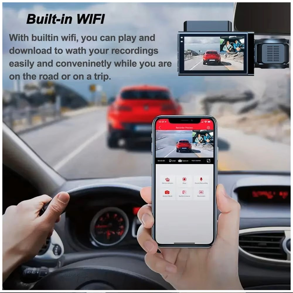 Cámara Vehicular 3 Lentes Full HD 1080P con WiFi, Pantalla de 3”