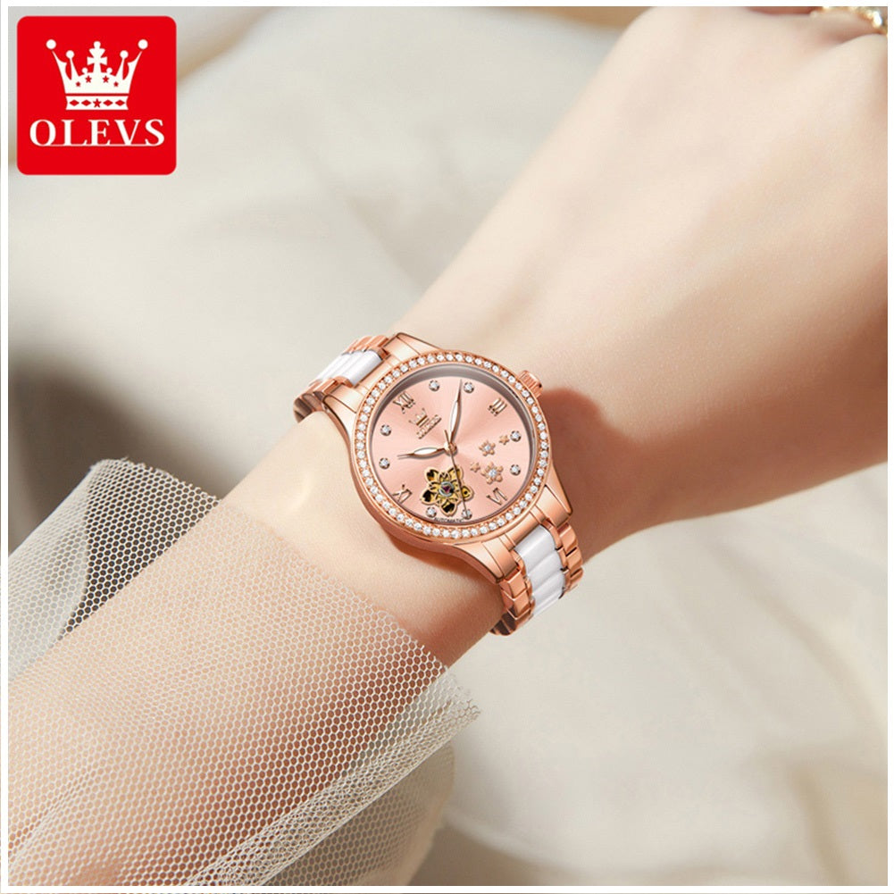 Reloj Automático Mujer Elegante 32mm Acero Inoxidable y Cerámica