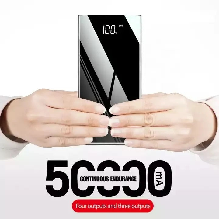 Power Bank 50000mAh 3 USB Tipo C Lightning linterna Negro