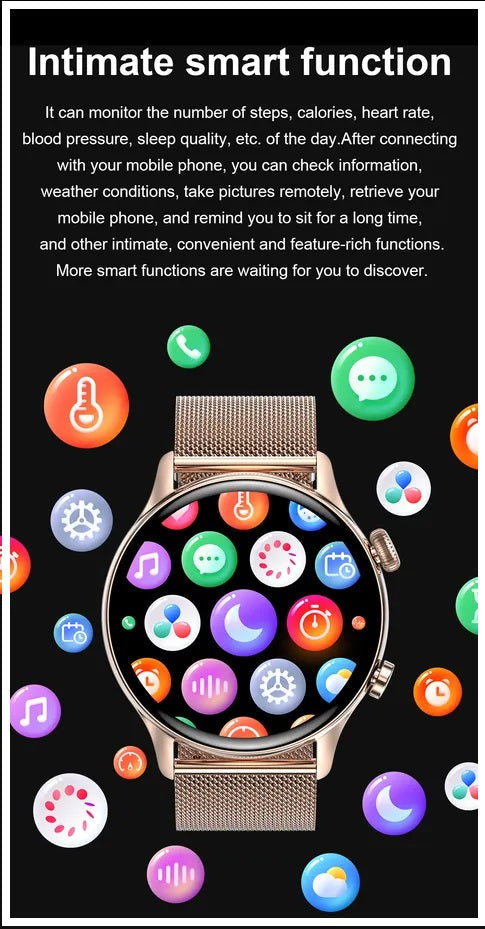 Smartwatch Bluetooth Mujer Pantalla AMOLED Correa Metálica