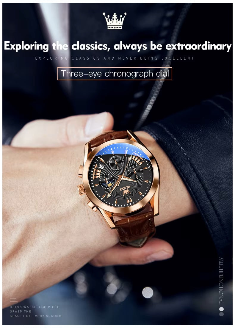 Reloj Cronógrafo para Hombre con Correa de Cuero Clásico