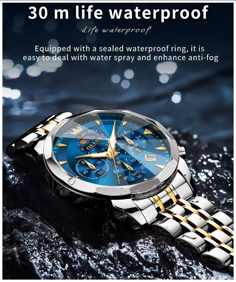 Reloj Hombre Acero Inoxidable Azul con Cronógrafo