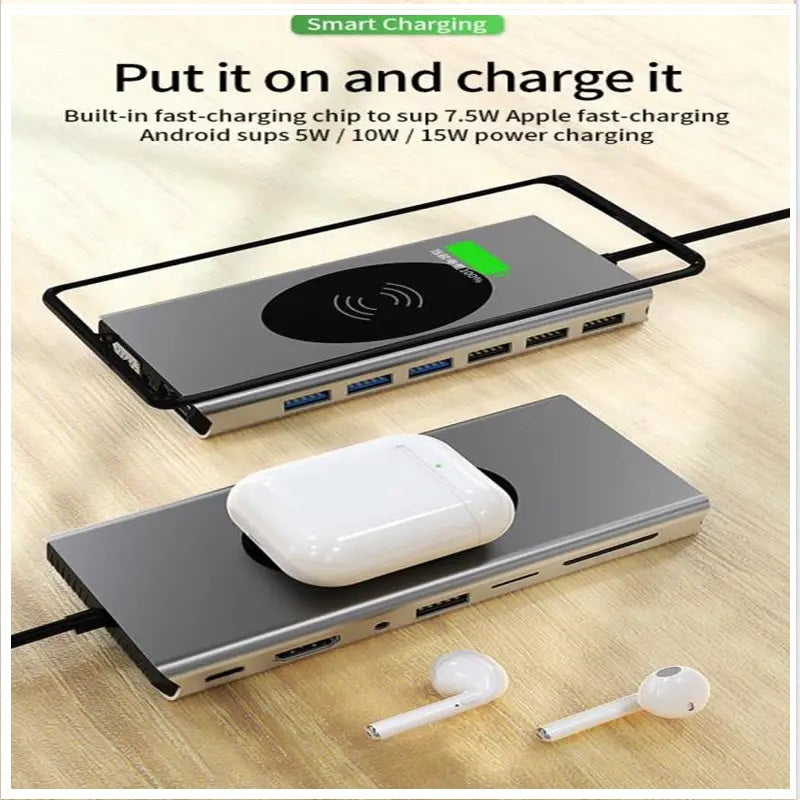 Hub Adaptador USB Tipo-C 15 en 1 con HDMI 4K, Ethernet Gigabit, PD 87W