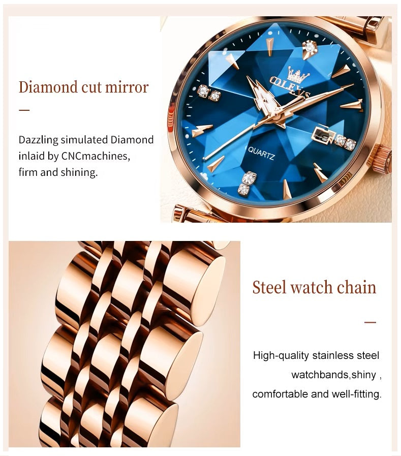 Reloj Cuarzo Mujer Esfera Esmeralda, Cristales y Correa de Acero