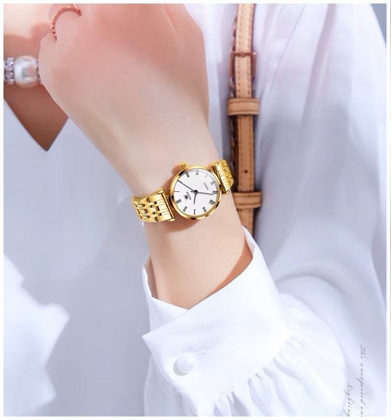 Reloj de Mujer Elegante de Cuarzo Pulsera de Acero Inoxidable Dorado