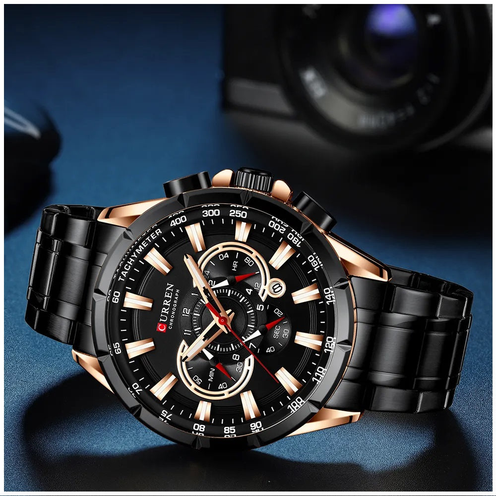 Reloj Hombre Curren Acero Inoxidable Cuarzo Cronógrafo Cristal