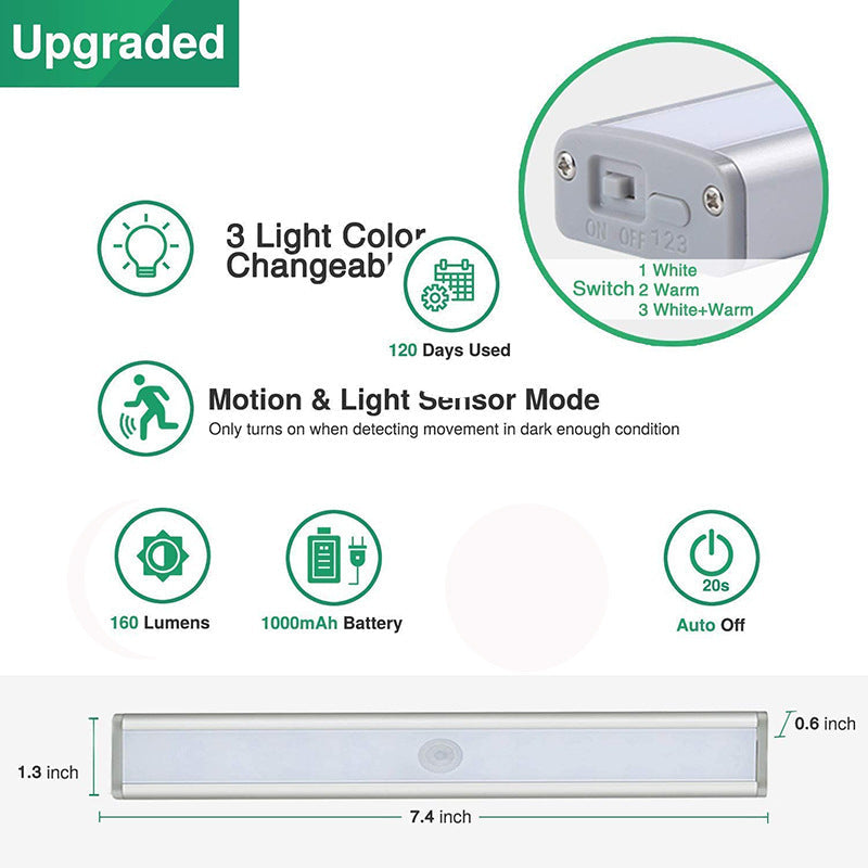 Barra Luz Led inteligente con sensor de movimiento Recargable